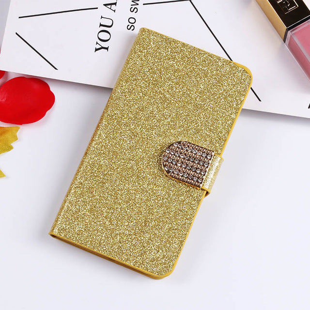 QIJUN Glitter Bling Flip Stand Case For Samsung Galaxy S6 S7 Edge S8 S9 S10 Plus A10 A30 A40 A50 M10 M20 M30 Wallet Phone Cover