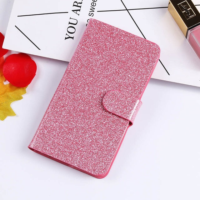 QIJUN Glitter Bling Flip Stand Case For Samsung Galaxy S6 S7 Edge S8 S9 S10 Plus A10 A30 A40 A50 M10 M20 M30 Wallet Phone Cover