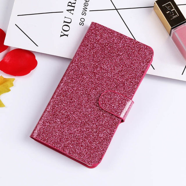QIJUN Glitter Bling Flip Stand Case For Samsung Galaxy S6 S7 Edge S8 S9 S10 Plus A10 A30 A40 A50 M10 M20 M30 Wallet Phone Cover