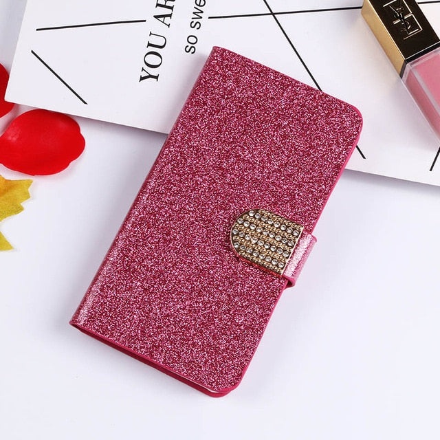 QIJUN Glitter Bling Flip Stand Case For Samsung Galaxy S6 S7 Edge S8 S9 S10 Plus A10 A30 A40 A50 M10 M20 M30 Wallet Phone Cover
