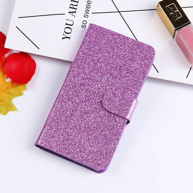 QIJUN Glitter Bling Flip Stand Case For Samsung Galaxy S6 S7 Edge S8 S9 S10 Plus A10 A30 A40 A50 M10 M20 M30 Wallet Phone Cover