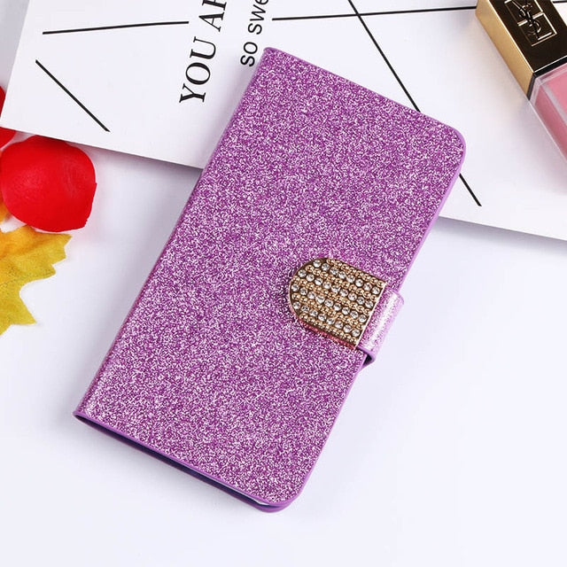 QIJUN Glitter Bling Flip Stand Case For Samsung Galaxy S6 S7 Edge S8 S9 S10 Plus A10 A30 A40 A50 M10 M20 M30 Wallet Phone Cover