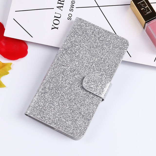 QIJUN Glitter Bling Flip Stand Case For Samsung Galaxy S6 S7 Edge S8 S9 S10 Plus A10 A30 A40 A50 M10 M20 M30 Wallet Phone Cover