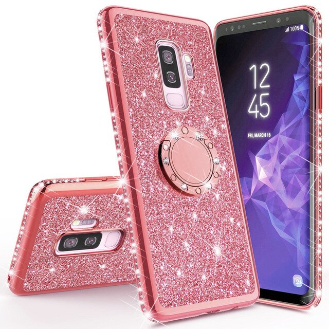 Shining Glitter Magnetic Finger Case For Samsung Galaxy S10 S10e S8 S9 Plus A5 A7 2018 A6 A8 Note 8 9 Bling 360 Ring Back Cover
