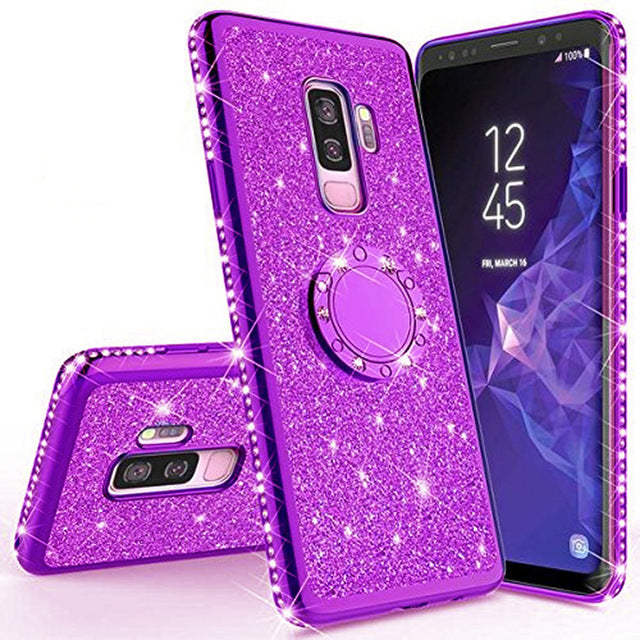 Shining Glitter Magnetic Finger Case For Samsung Galaxy S10 S10e S8 S9 Plus A5 A7 2018 A6 A8 Note 8 9 Bling 360 Ring Back Cover