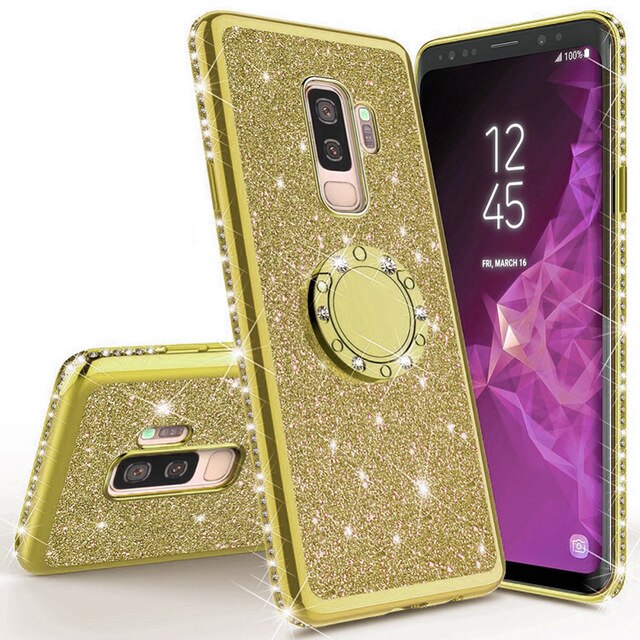 Shining Glitter Magnetic Finger Case For Samsung Galaxy S10 S10e S8 S9 Plus A5 A7 2018 A6 A8 Note 8 9 Bling 360 Ring Back Cover