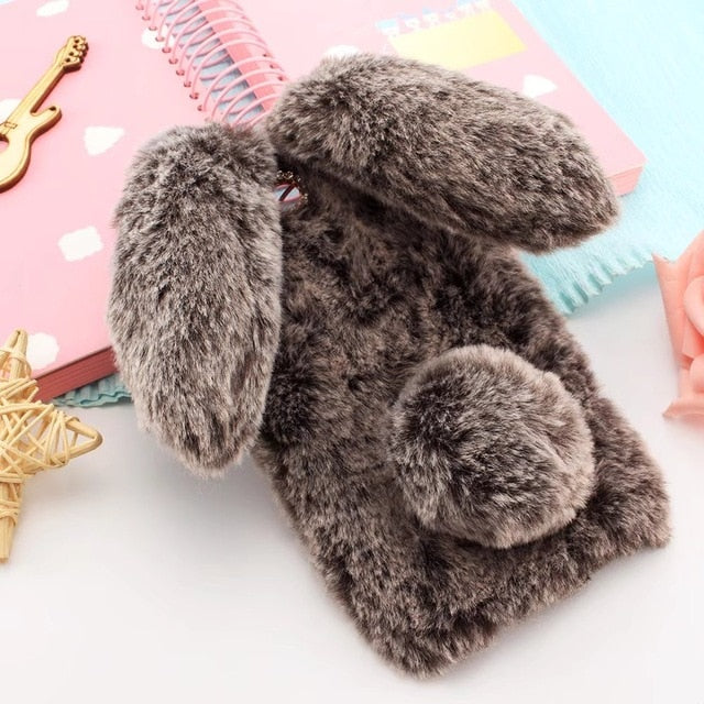 Cute 3D Rabbit Ears Fur Plush diamond Phone Case For Samsung Galaxy J3 J5 J7 A3 A5 A7 2017 J8 J4 J6 A6 A8 Plus 2018 Case Cover