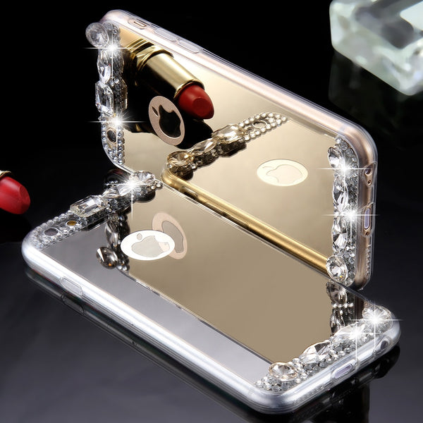 KISSCASE Glitter Mirror Phone Case For iPhone X 7 8 6 6S Plus Diamond Cases For iPhone 7 8 X 5S 5 SE Back Covers For Girl Woman