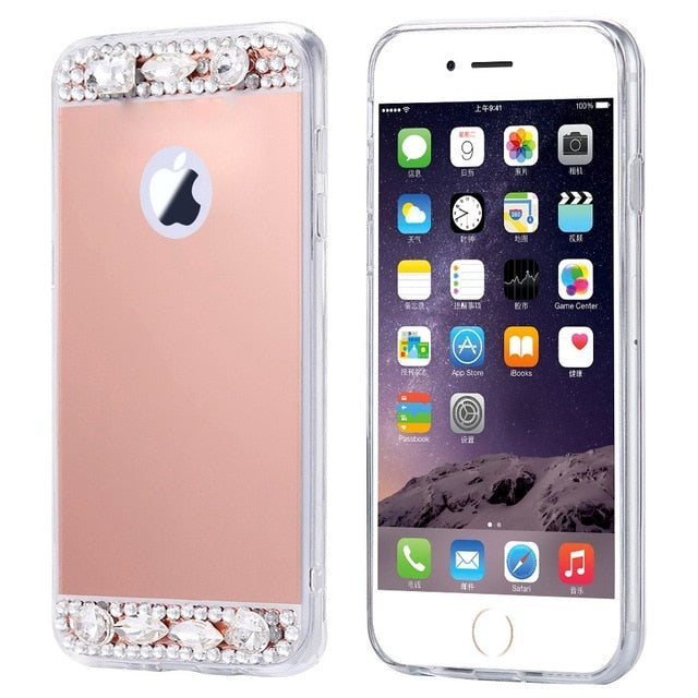 KISSCASE Glitter Mirror Phone Case For iPhone X 7 8 6 6S Plus Diamond Cases For iPhone 7 8 X 5S 5 SE Back Covers For Girl Woman