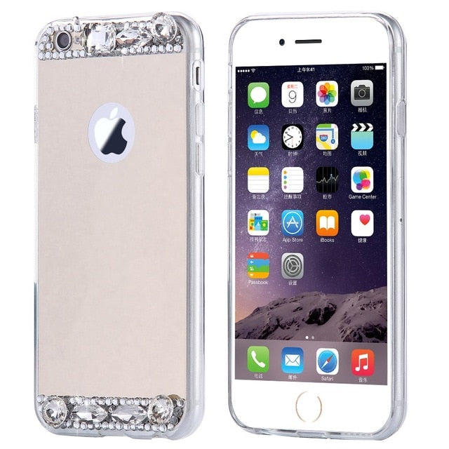 KISSCASE Glitter Mirror Phone Case For iPhone X 7 8 6 6S Plus Diamond Cases For iPhone 7 8 X 5S 5 SE Back Covers For Girl Woman