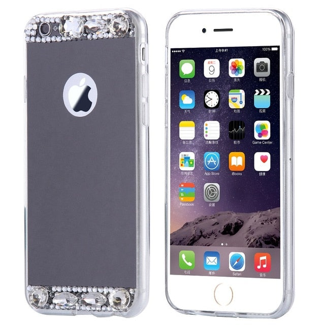 KISSCASE Glitter Mirror Phone Case For iPhone X 7 8 6 6S Plus Diamond Cases For iPhone 7 8 X 5S 5 SE Back Covers For Girl Woman