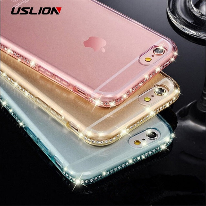 USLION Diamond Bling Transparent Phone Case Cover for iPhone 11 Pro Max 6 6S 8 7 Plus Soft TPU Clear Case For iPhone X XR XS Max
