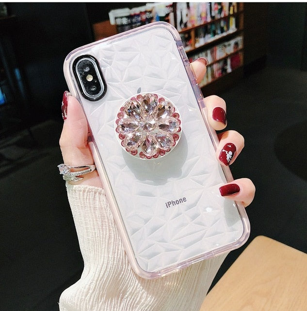 Luxury Glitter Diamond Soft Case For iPhone 11 Pro X XR XS Max 6 7 8 Plus 3D Bling Crystal Holder For Samsung S8 S9 S10 Note10 9