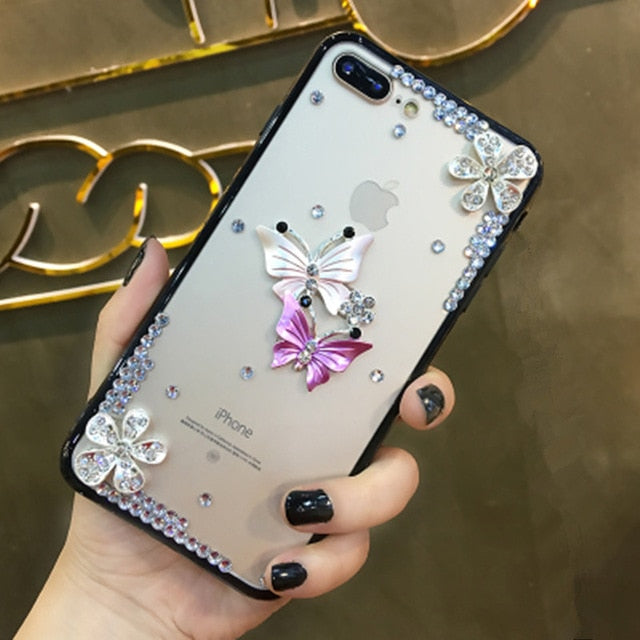 Butterfly Diamond Flower Rhinestone Case Cover For IPhone 11 Pro Max XR XS Max X 8 8Plus 7 7Plus 6 6S Plus 5 5S SE Phone Case