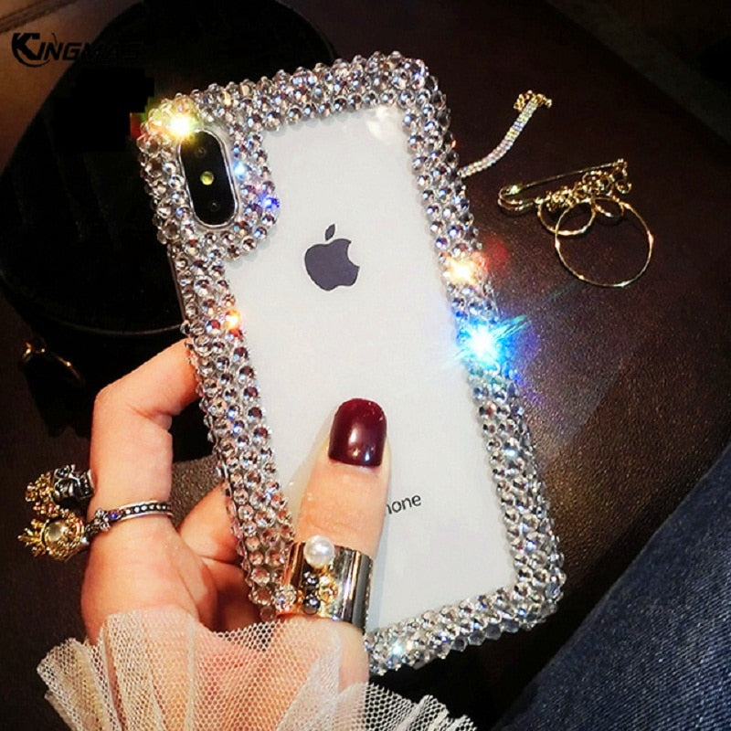 For iPhone 11 Pro X XS MAX XR phone Case luxury Rhinestone edge acrylic Diamond Clear Crystal For iPhone 6 6S 7 8 Plus coque