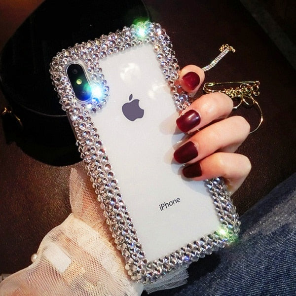 For iPhone 11 Pro X XS MAX XR phone Case luxury Rhinestone edge acrylic Diamond Clear Crystal For iPhone 6 6S 7 8 Plus coque