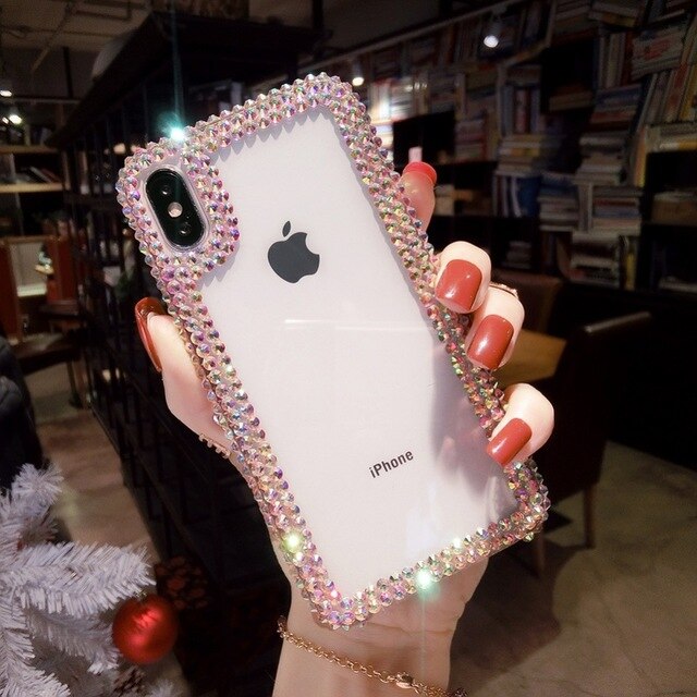 For iPhone 11 Pro X XS MAX XR phone Case luxury Rhinestone edge acrylic Diamond Clear Crystal For iPhone 6 6S 7 8 Plus coque