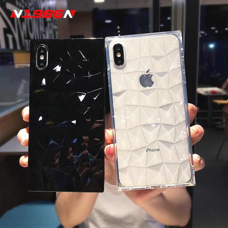 N1986N For iPhone 6 6s 7 8 Plus X XR XS Max Phone Case Fashion Diamond Texture Square Design Clear Soft TPU Fundas For iPhone X