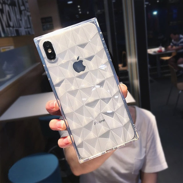 N1986N For iPhone 6 6s 7 8 Plus X XR XS Max Phone Case Fashion Diamond Texture Square Design Clear Soft TPU Fundas For iPhone X