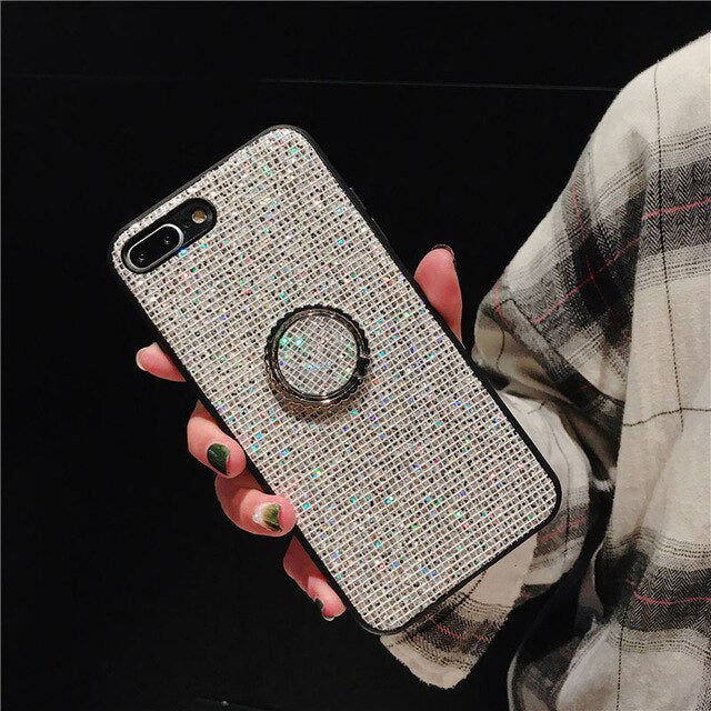 For Huawei P20 Pro Lite Case Mate 20 Pro Honor 10 Lite 8X P30 Pro Cases Luxury Glitter Diamond Gold Girl PC Silicone Ring Holder
