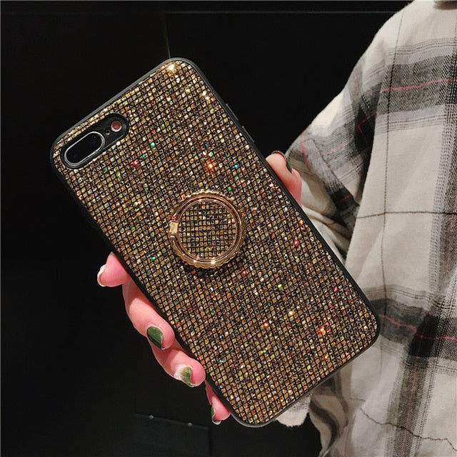 For Huawei P20 Pro Lite Case Mate 20 Pro Honor 10 Lite 8X P30 Pro Cases Luxury Glitter Diamond Gold Girl PC Silicone Ring Holder