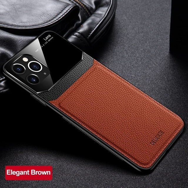KEYSION Shockproof Case for iPhone 11 Pro Max PU Leather Mirror Tempered Glass Phone Back Cover For iPhone 7 8 Plus 6S XR XS Max