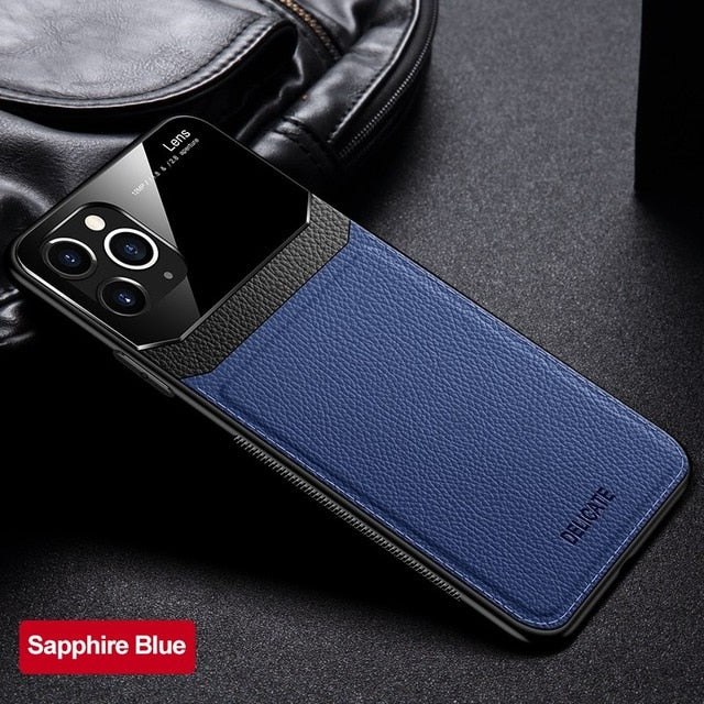 KEYSION Shockproof Case for iPhone 11 Pro Max PU Leather Mirror Tempered Glass Phone Back Cover For iPhone 7 8 Plus 6S XR XS Max