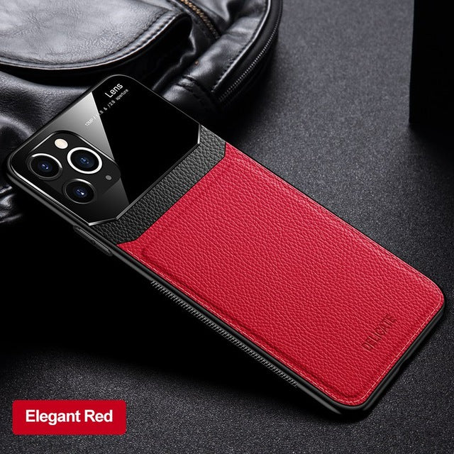 KEYSION Shockproof Case for iPhone 11 Pro Max PU Leather Mirror Tempered Glass Phone Back Cover For iPhone 7 8 Plus 6S XR XS Max