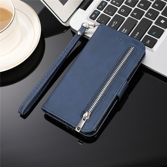 Leather Zipper Flip A70 A50 A40 A30 A20 E A10 M10 Wallet Case For Samaung Galaxy S10 S9 S8 Plus S7 Edge Note 8 9 10 Phone Cover