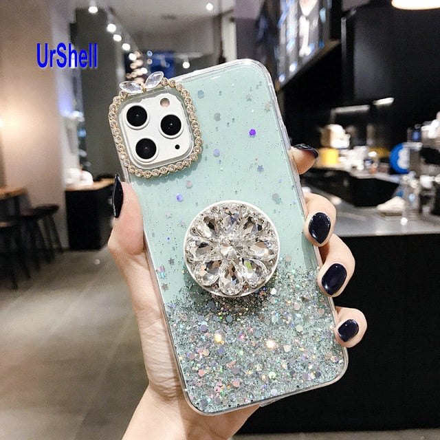 Bling Clear Phone Case For iphone 11 Pro Max X 8 7 6 6S Plus XR XS MAX Thin Slim Transparent Diamond Stand Holder Cases
