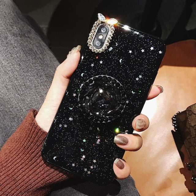 Bling Clear Phone Case For iphone 11 Pro Max X 8 7 6 6S Plus XR XS MAX Thin Slim Transparent Diamond Stand Holder Cases