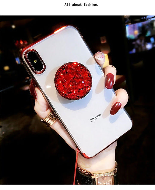 Bling Clear Phone Case For iphone 11 Pro Max X 8 7 6 6S Plus XR XS MAX Thin Slim Transparent Diamond Stand Holder Cases