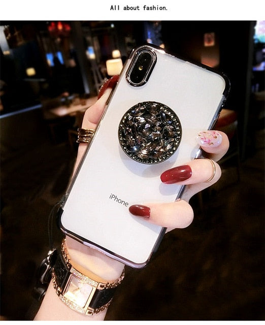 Bling Clear Phone Case For iphone 11 Pro Max X 8 7 6 6S Plus XR XS MAX Thin Slim Transparent Diamond Stand Holder Cases