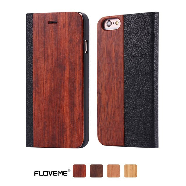 FLOVEME Wooden Phone Case For Samsung S8 S9 S10 Plus S10E Bamboo Natural Wood Case For Samsung S7 Edge Flip Leather Wallet Cover