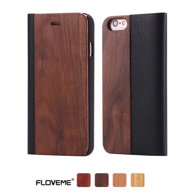 FLOVEME Wooden Phone Case For Samsung S8 S9 S10 Plus S10E Bamboo Natural Wood Case For Samsung S7 Edge Flip Leather Wallet Cover