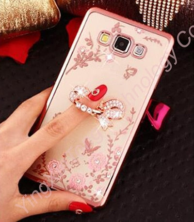 Luxury Flower Soft TPU Silicone Ring Holder Phone Case For Samsung Galaxy J4 J6 Plus J1 2016 J3 J5 J7 J2 Prime Pro Grand Cover