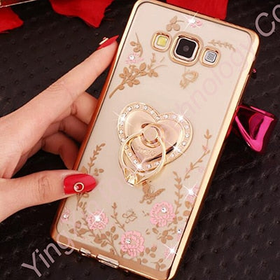 Luxury Flower Soft TPU Silicone Ring Holder Phone Case For Samsung Galaxy J4 J6 Plus J1 2016 J3 J5 J7 J2 Prime Pro Grand Cover
