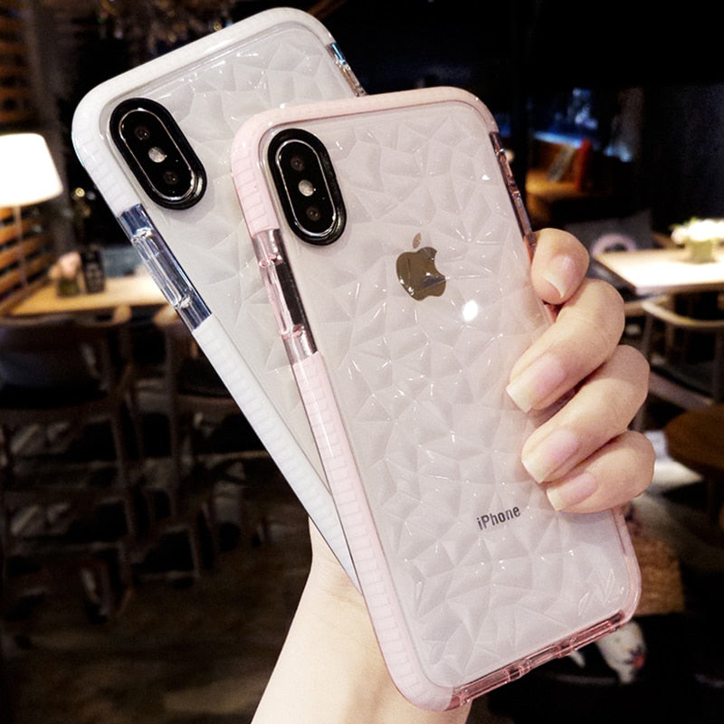 2020 Shockproof Transparent Diamond Texture Phone Case for iPhone 11 Pro Max XR XS Max 10 8 7 6s Plus Silicone Cover accessories