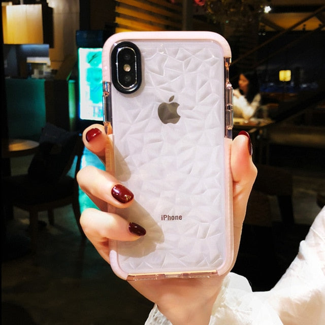 2020 Shockproof Transparent Diamond Texture Phone Case for iPhone 11 Pro Max XR XS Max 10 8 7 6s Plus Silicone Cover accessories