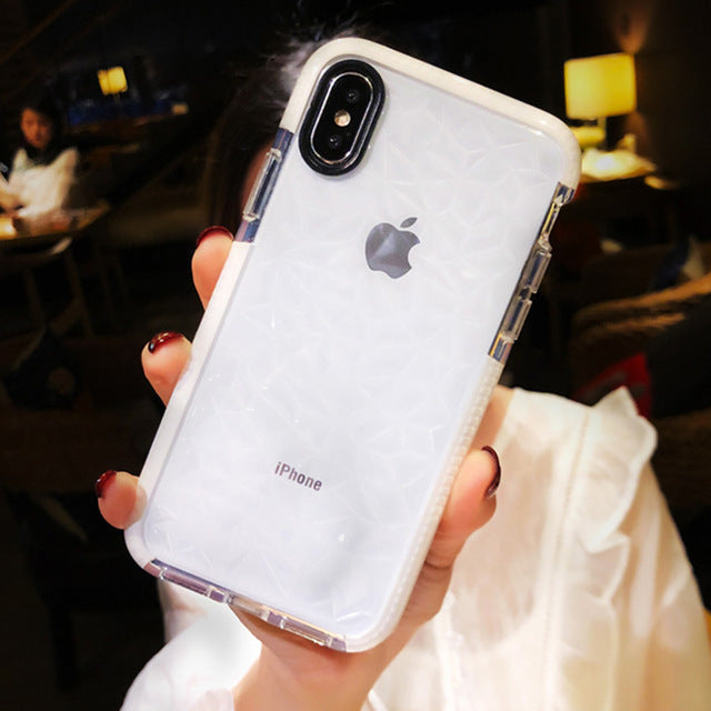 2020 Shockproof Transparent Diamond Texture Phone Case for iPhone 11 Pro Max XR XS Max 10 8 7 6s Plus Silicone Cover accessories