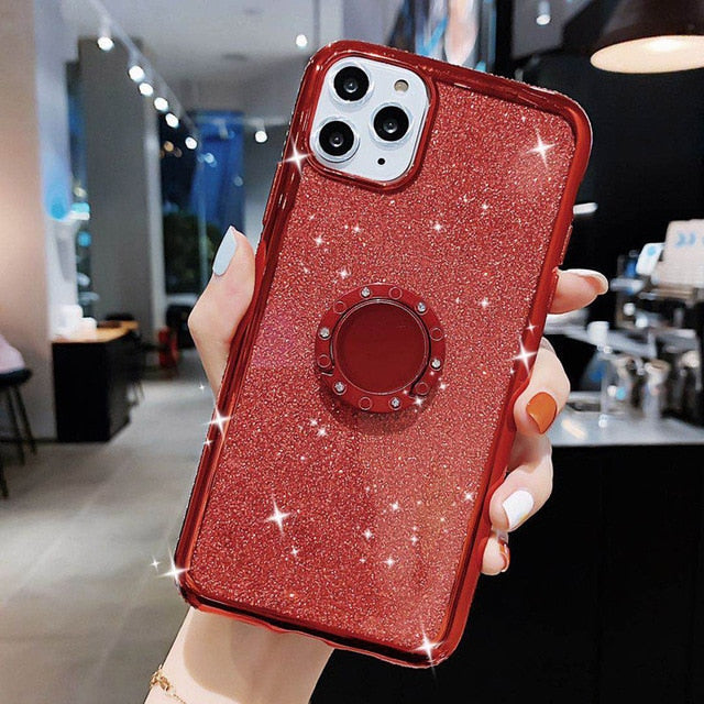 Lovebay Diamond Jewelled Holder Phone Case For iPhone 11 Pro 7 8 6 6s Plus X XR XS Max 11 Glitter Paper Ring Soft TPU Back Cover