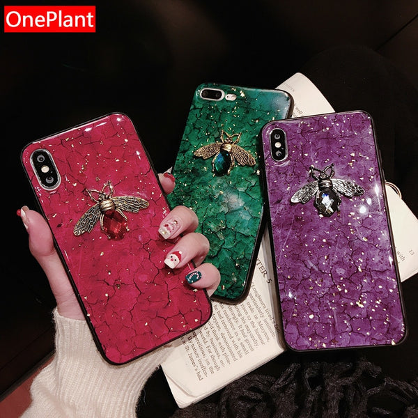 Luxury 3D diamond metal Marble glitter bee silicone phone case For iphone 6s 7 8 Plus X XR XS MAX For Samsung S8 S9 Note 9 S10 E