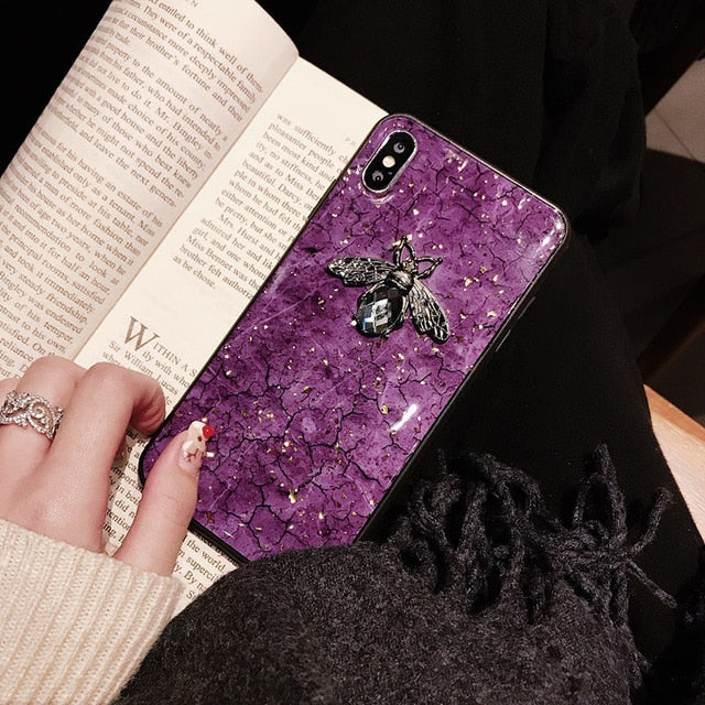 Luxury 3D diamond metal Marble glitter bee silicone phone case For iphone 6s 7 8 Plus X XR XS MAX For Samsung S8 S9 Note 9 S10 E