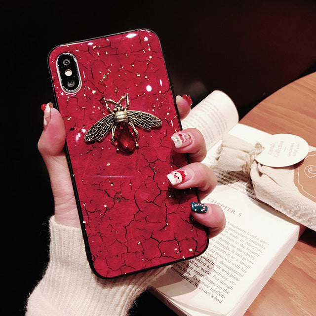 Luxury 3D diamond metal Marble glitter bee silicone phone case For iphone 6s 7 8 Plus X XR XS MAX For Samsung S8 S9 Note 9 S10 E