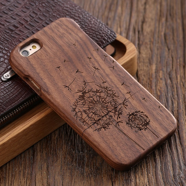 KISSCASE Retro Natural Wood Compact Case For iPhone 6 6s Plus 100% Bamboo Engraved Wolf Cross Capa For Samsung S6 S7 Edge Shells