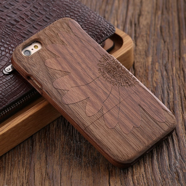 KISSCASE Retro Natural Wood Compact Case For iPhone 6 6s Plus 100% Bamboo Engraved Wolf Cross Capa For Samsung S6 S7 Edge Shells