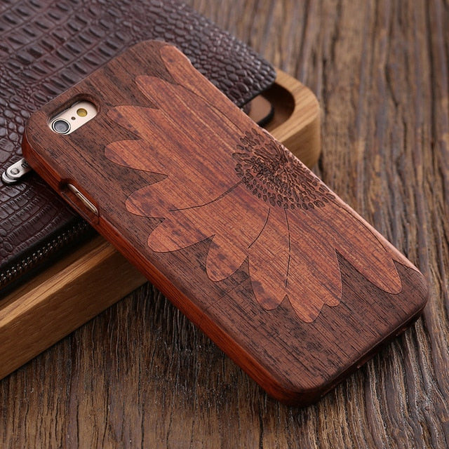 KISSCASE Retro Natural Wood Compact Case For iPhone 6 6s Plus 100% Bamboo Engraved Wolf Cross Capa For Samsung S6 S7 Edge Shells