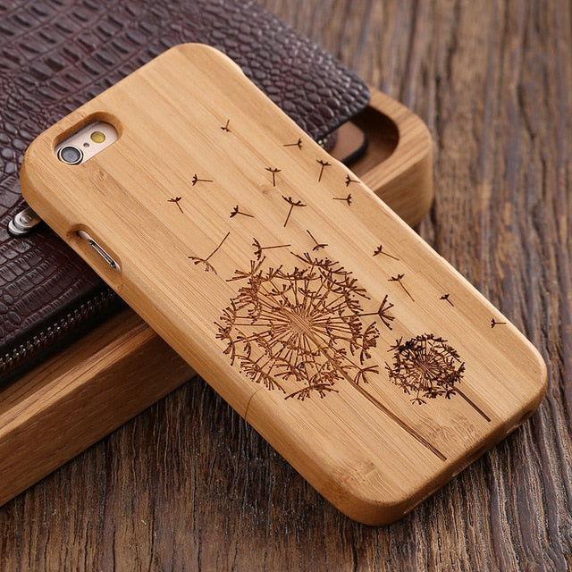 KISSCASE Retro Natural Wood Compact Case For iPhone 6 6s Plus 100% Bamboo Engraved Wolf Cross Capa For Samsung S6 S7 Edge Shells