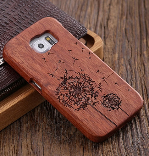 KISSCASE Retro Natural Wood Compact Case For iPhone 6 6s Plus 100% Bamboo Engraved Wolf Cross Capa For Samsung S6 S7 Edge Shells