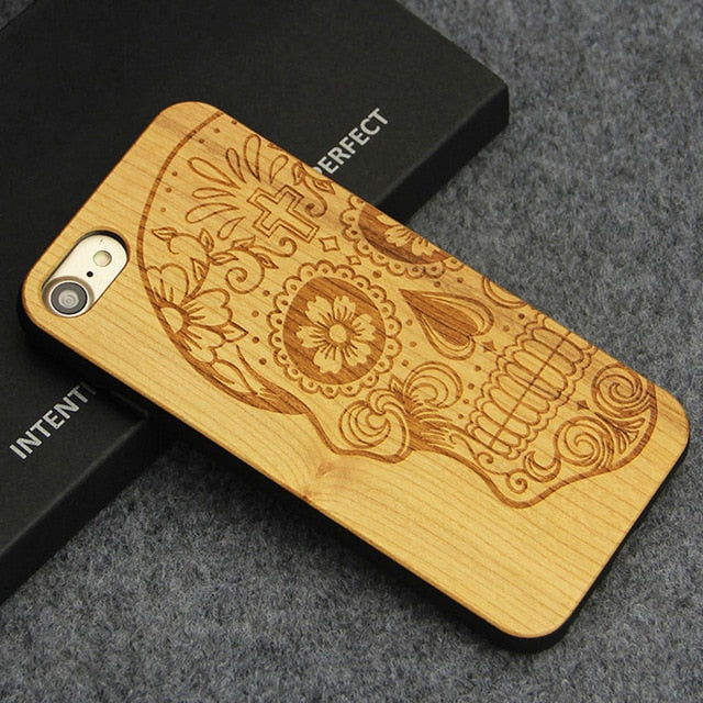 Luxury Case for iPhone 7 8 Plus Carving Clouds Totem Wood Cover Natural Bamboo Wooden TPU Phone Cases for iPhone X Coque Fundas